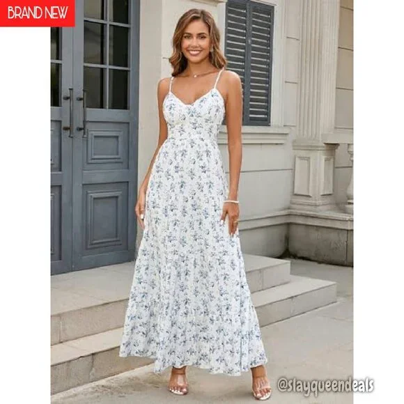 princess polly baby blue dress Women's Plus Size Halter Neck Sleeveless Pleated Midi Dress Summer Backless  Flowy Beach Sundress main image 0